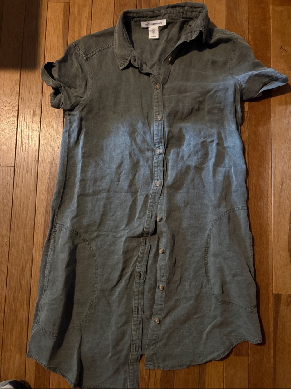 Lucky Brand Olive Green Button-Front Shirt Dress